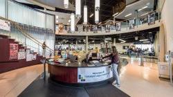 Arial view of the circle desk inside the student recreation center