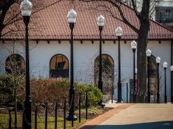 photo of lamp posts along campus walkway