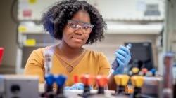 student working in research lab