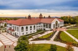 College hall at dusk