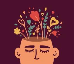 Graphic illustrating mental health support showing a drawing of a face with flowers.