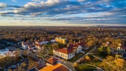 Aerial photo of MSU campus and blue cloudy sky above