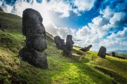 Photo of the Moai statues at Rano Raraku, Easter Island in Chile.