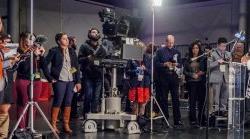 Press and cameras covering Lt. Governor debate at Montclair State University.