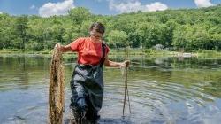 Montclair State University student in knee-deep waters